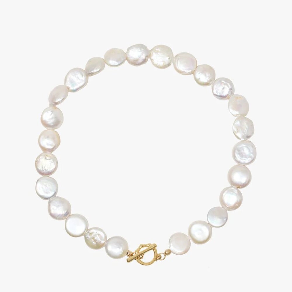 cupcakes & cashmere Pearl Coin Strand Necklace with Gold Toggle